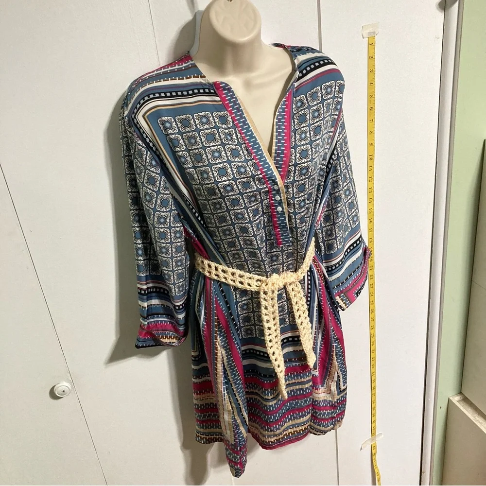 BEULAH Delilah Geometric Square 3/4 Sleeve Shirt Dress with Pockets Large - Picture 3 of 15